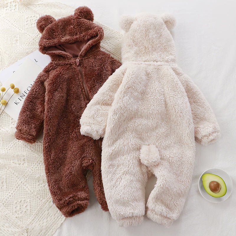 Plush Overcoat With Long Sleeves And Hooded Bear Coat - Rompers, Jumpsuits, Overalls -  Trend Goods