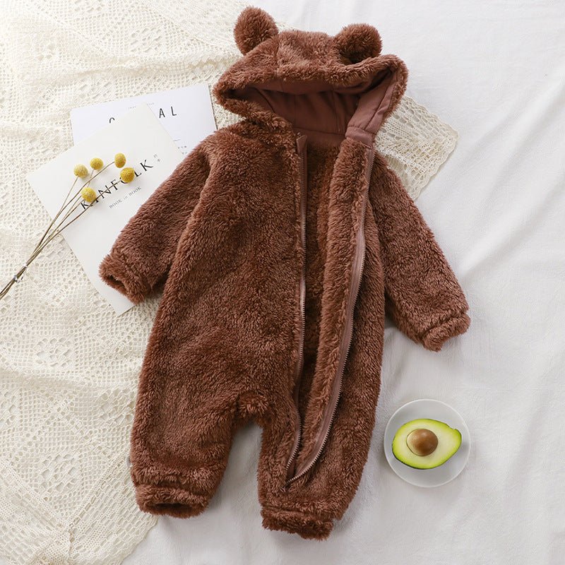 Plush Overcoat With Long Sleeves And Hooded Bear Coat - Rompers, Jumpsuits, Overalls -  Trend Goods
