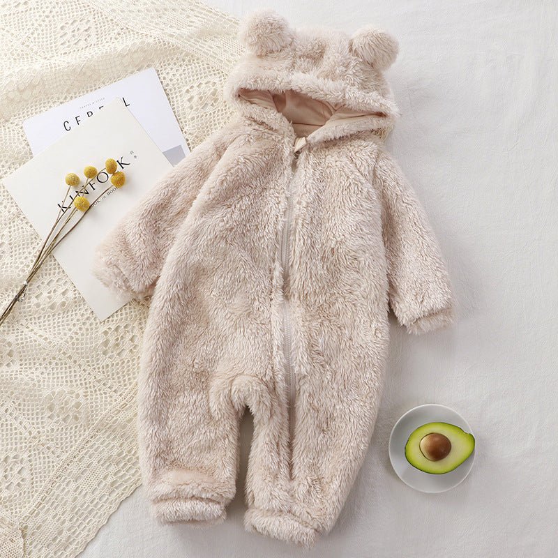 Plush Overcoat With Long Sleeves And Hooded Bear Coat - Rompers, Jumpsuits, Overalls -  Trend Goods