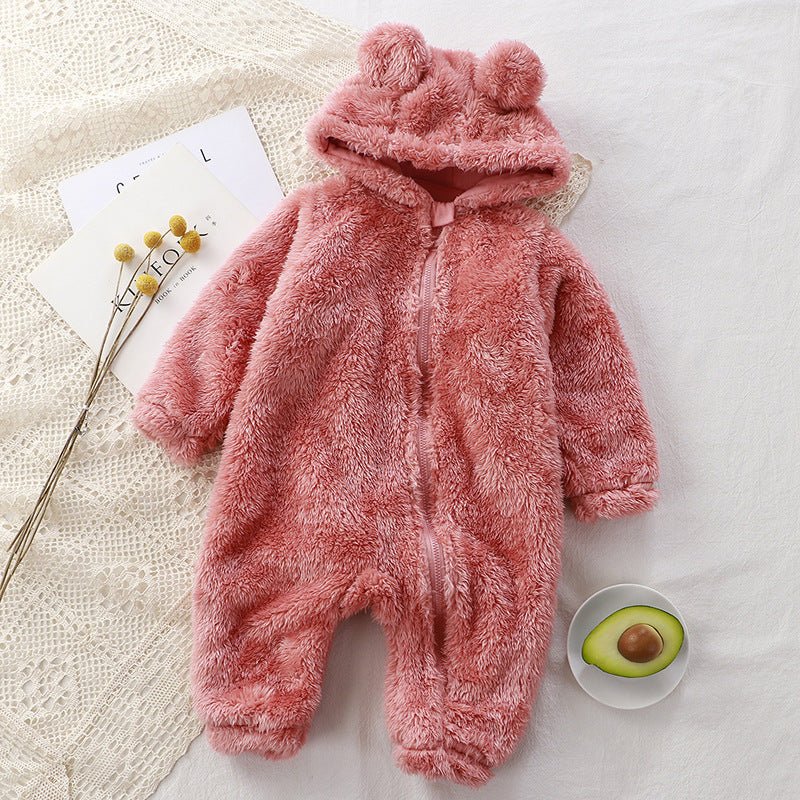 Plush Overcoat With Long Sleeves And Hooded Bear Coat - Rompers, Jumpsuits, Overalls -  Trend Goods