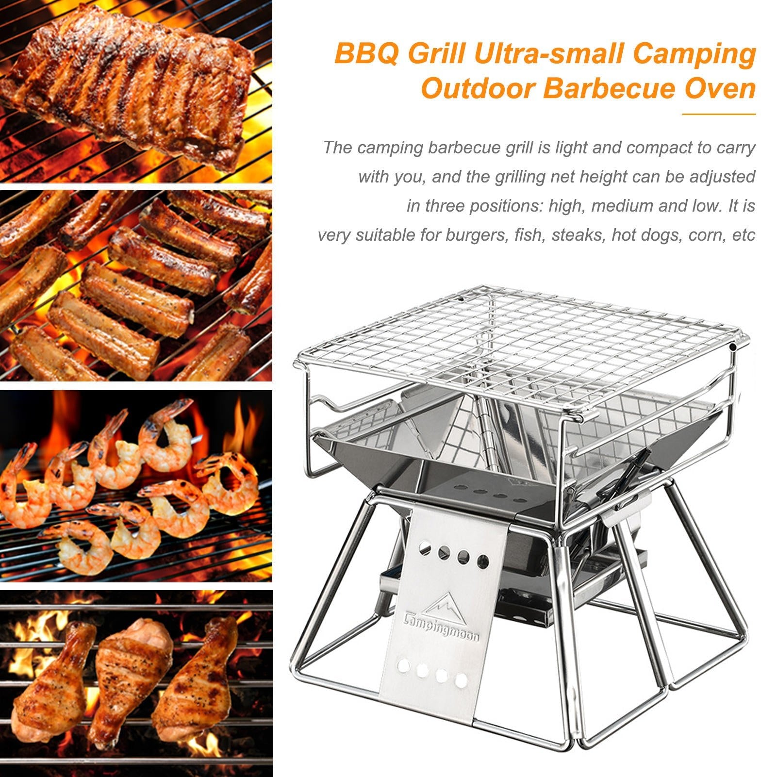 Portable Stainless Steel BBQ Grill Non-stick Surface Folding Barbecue Grill Outdoor Camping - Grills -  Trend Goods
