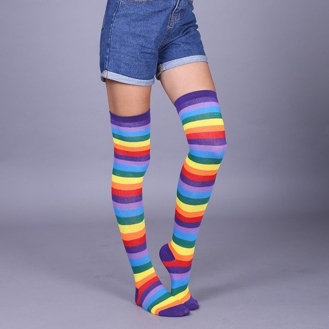 Rainbow Striped Stockings - Socks -  Trend Goods