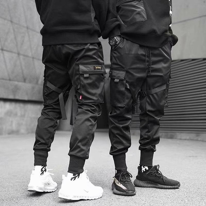 Ribbons Harem Joggers Men Cargo Pants Streetwear Casual Pockets Cotton Track Pants - Pants -  Trend Goods