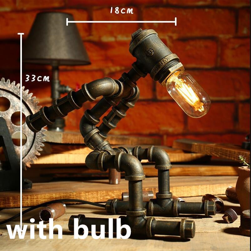 Robot Table Lamp Vintage Loft Iron Pipe Desk Lamp Retro Decor Light Fixtures - Table Lamps -  Trend Goods