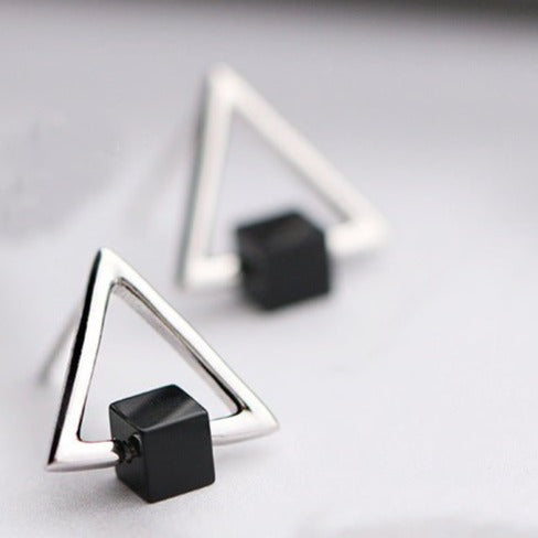 S925 Geometric Triangle Black Earrings - Earrings -  Trend Goods