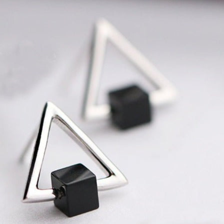 S925 Geometric Triangle Black Earrings - Earrings -  Trend Goods