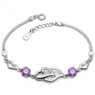 S925 pure silver bracelet heart-shaped Amethyst Bracelet, double heart bracelet - Bracelets -  Trend Goods