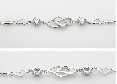 S925 pure silver bracelet heart-shaped Amethyst Bracelet, double heart bracelet - Bracelets -  Trend Goods