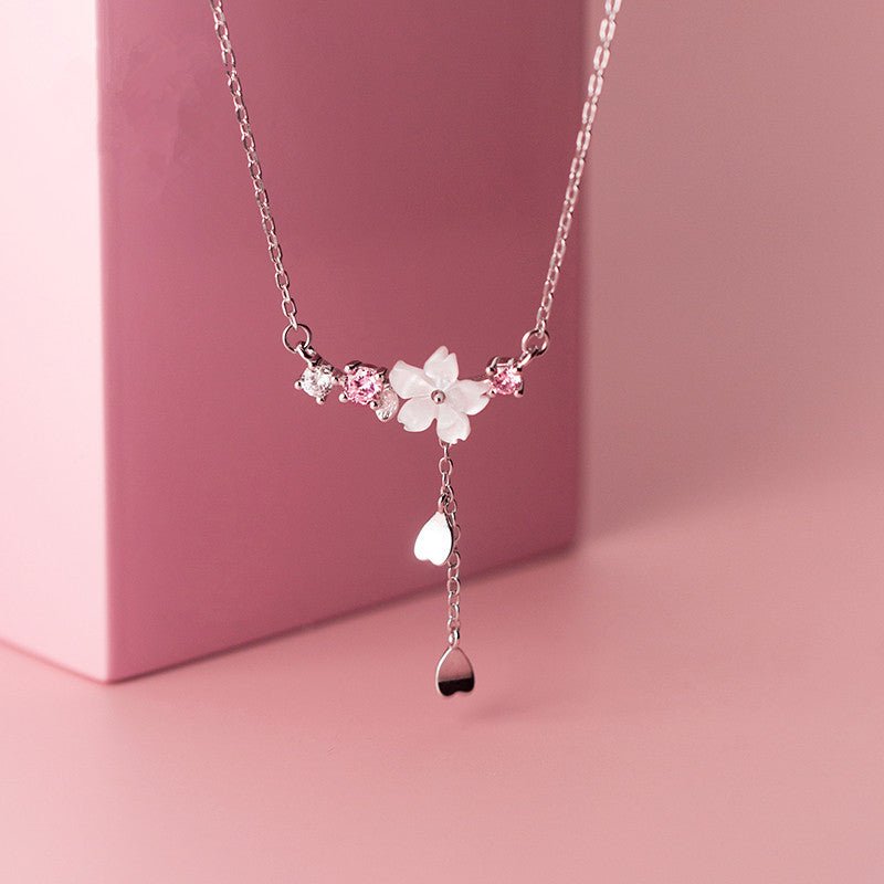S925 Silver Light Luxury Temperament Shell Flower Necklace Tassel Diamond Clavicle Chain - Necklaces -  Trend Goods