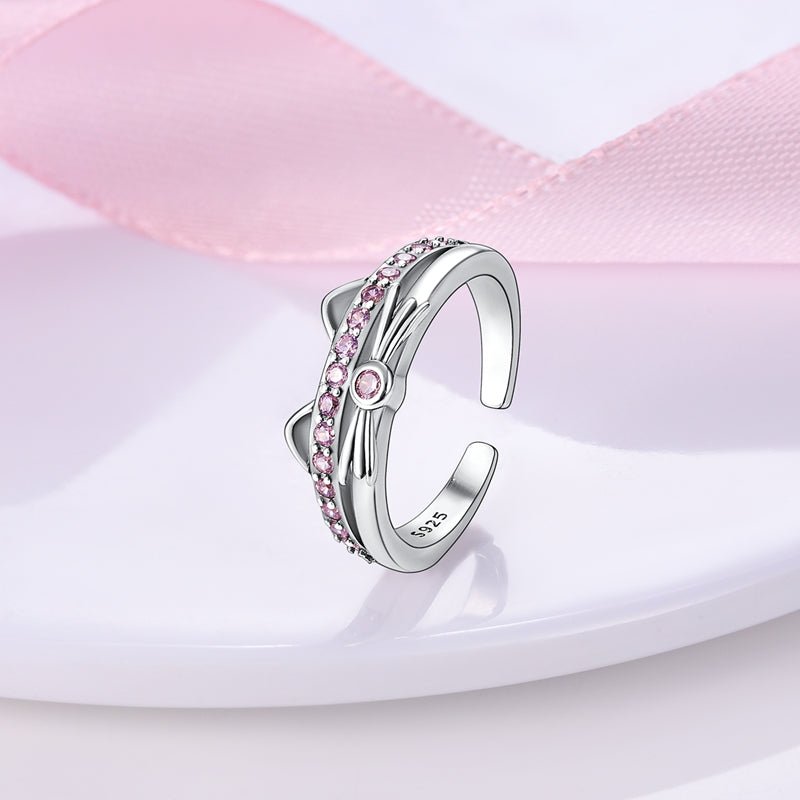 S925 Silver Plated Wave Man Ring Girl's Heart Paw Print - Rings -  Trend Goods