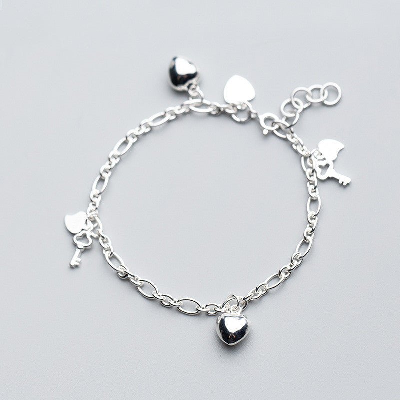 S925 Silver Women's Key Bracelet Heart Shaped Women - Bracelets -  Trend Goods
