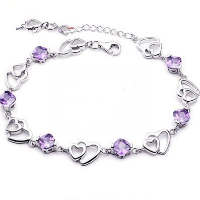 S925 sterling silver bracelet double heart amethyst bracelet - Bracelets -  Trend Goods