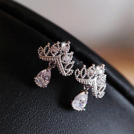 S925 Sterling Silver Crown Full Drill Inlaid Zircon Earrings - Earrings -  Trend Goods