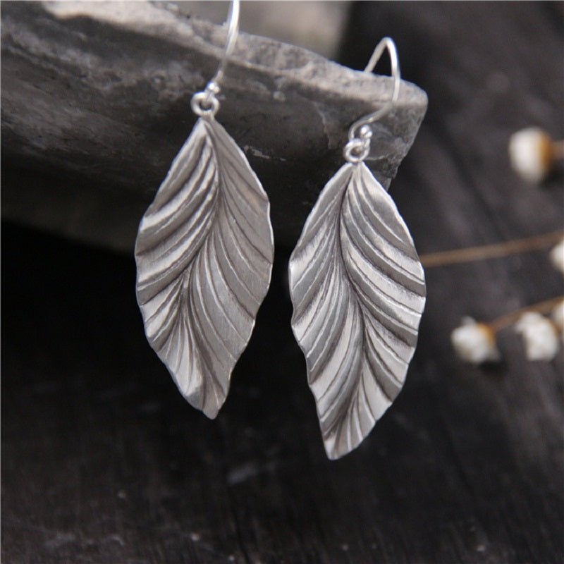 s925 sterling silver earrings temperament leaf earrings - Earrings -  Trend Goods