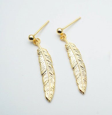 S925 sterling silver plated 18K gold vintage feather earrings - Earrings -  Trend Goods