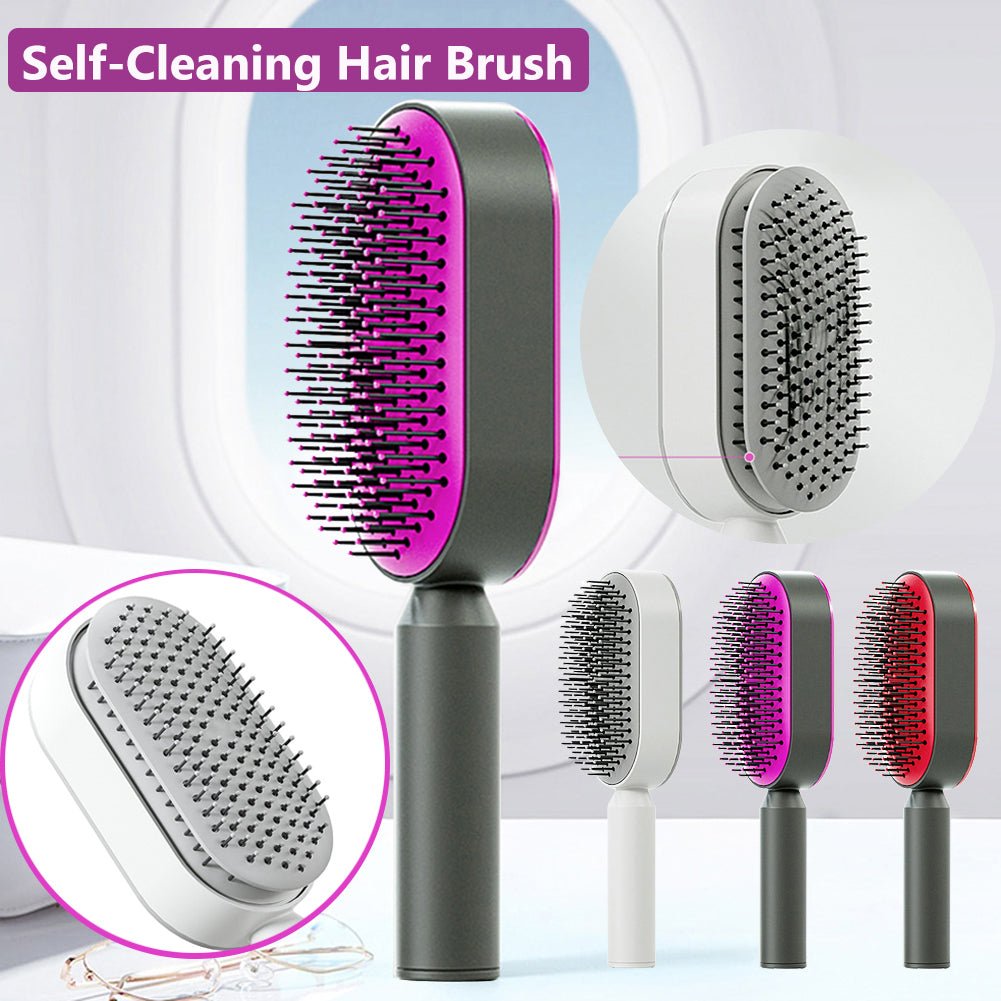 Self Cleaning Hair Brush One-key Cleaning Massage Anti-Static Hairbrush - Hair Brushes -  Trend Goods