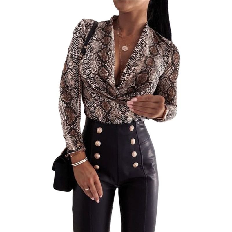 Long Sleeve V-neck Leopard Print Ladies Blouse - Blouse -  Trend Goods