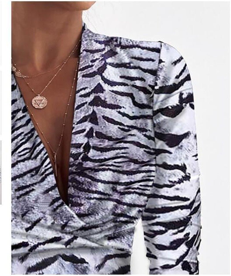 Long Sleeve V-neck Leopard Print Ladies Blouse - Blouse -  Trend Goods