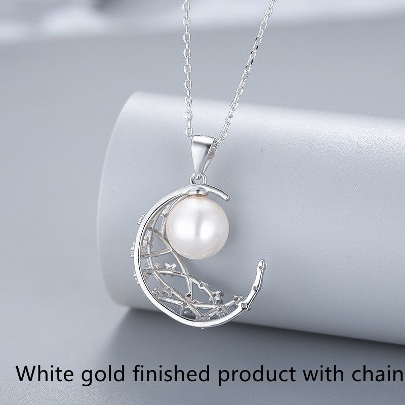 Silver Simple Moon Pearl Pendant Clavicle Fashion All-match - Necklaces -  Trend Goods