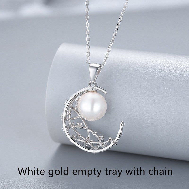 Silver Simple Moon Pearl Pendant Clavicle Fashion All-match - Necklaces -  Trend Goods