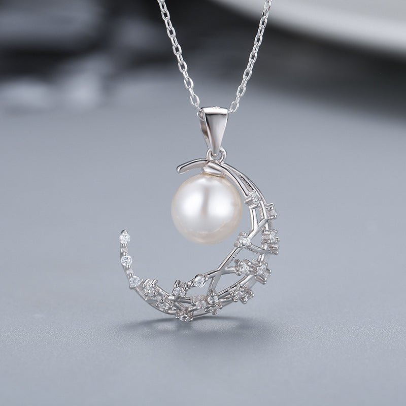 Silver Simple Moon Pearl Pendant Clavicle Fashion All-match - Necklaces -  Trend Goods