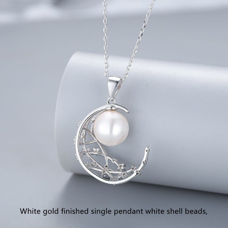 Silver Simple Moon Pearl Pendant Clavicle Fashion All-match - Necklaces -  Trend Goods