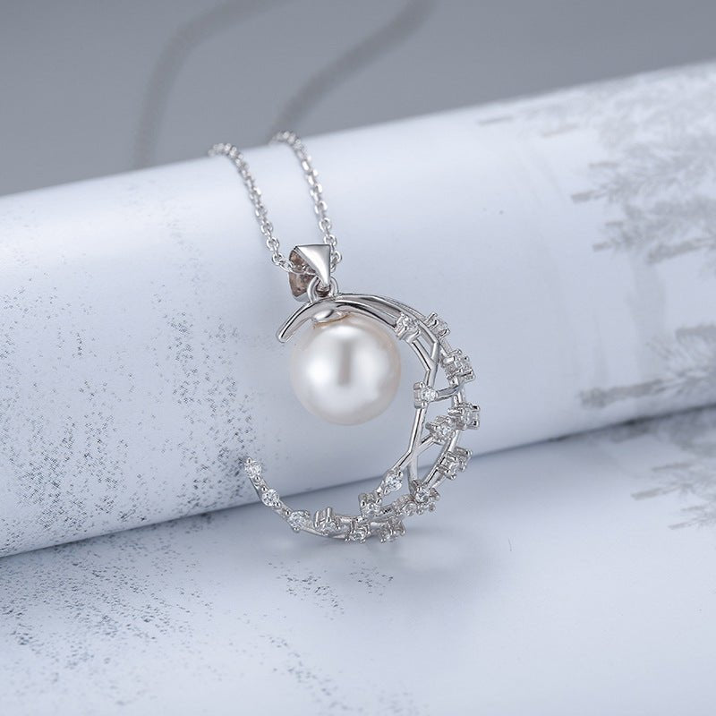 Silver Simple Moon Pearl Pendant Clavicle Fashion All-match - Necklaces -  Trend Goods