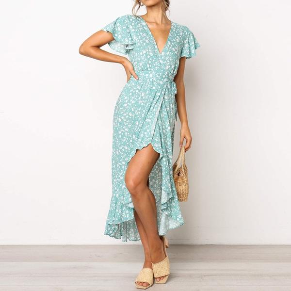 Small floral V-neck short-sleeved lace dress - Dresses -  Trend Goods