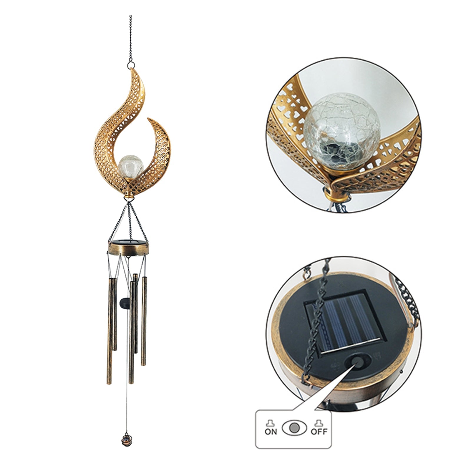 Solar Wrought Iron Wind Chime Lamp Hollow Flame Sun Moon Lamp Garden Flame Suspension - Lighting -  Trend Goods