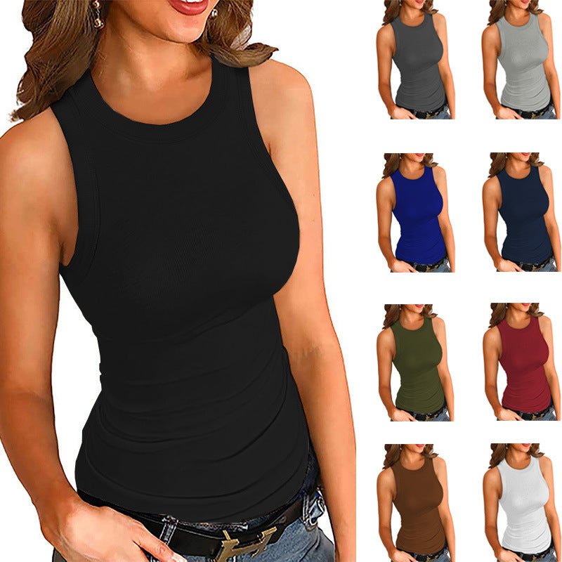 Solid Color Round Neck Vest Inner Match  Women's Top - Tank Tops -  Trend Goods