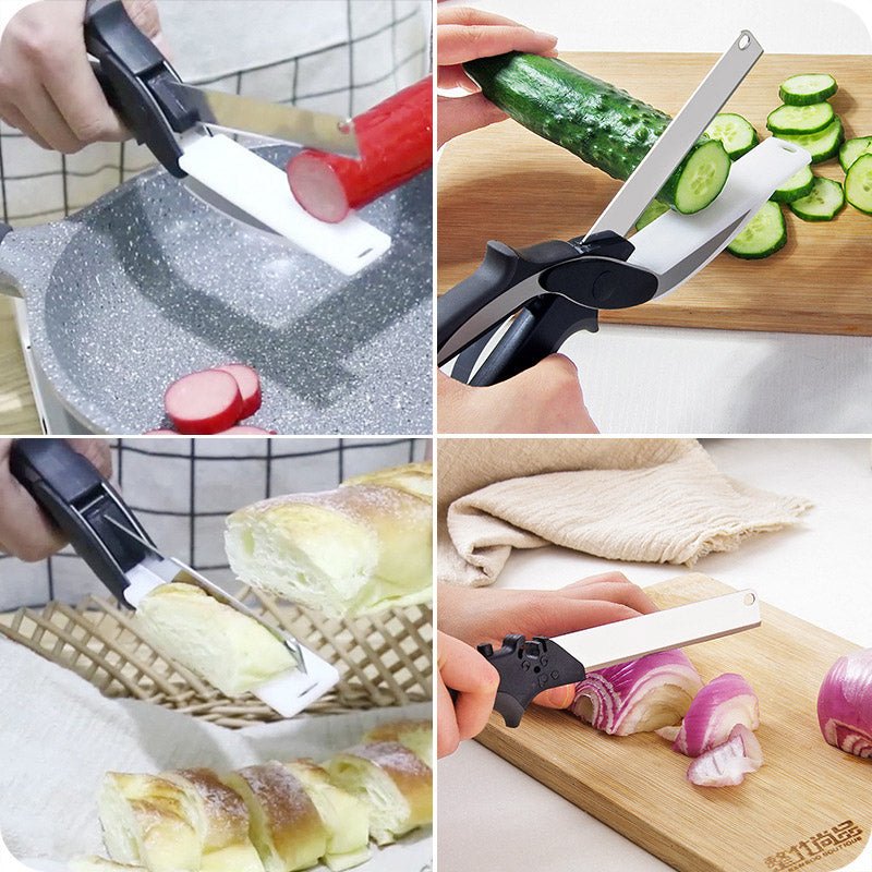 Stainless Steel Scissors Multifunctional Scissors Cutting Machine 2 In 1 Cutting Board Utility Knife - Kitchen Gadgets -  Trend Goods