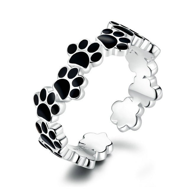 Sterling silver cute pet paw print ring bracelet earring - Jewelry Sets -  Trend Goods