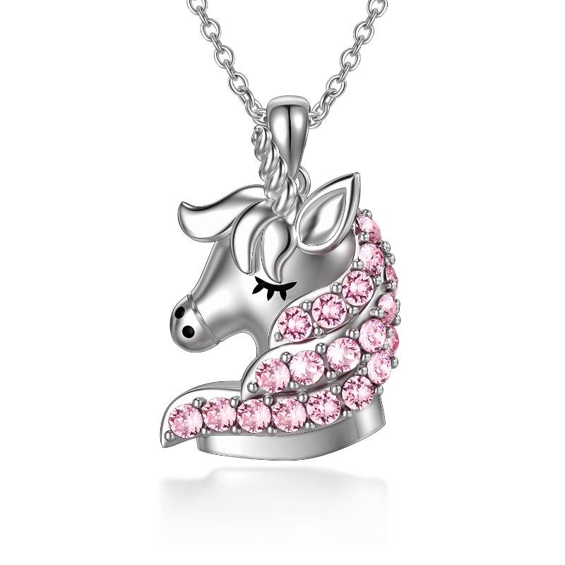 Sterling Silver Unicorn Necklace with Pink Crystals Birthday Gifts for Girls - Necklaces -  Trend Goods