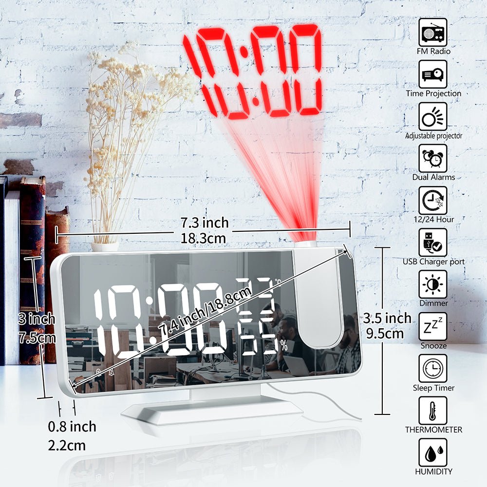 The New Temperature And Humidity Multifunctional Radio Projection Creative LED Mirror Clock - Alarm Clocks -  Trend Goods