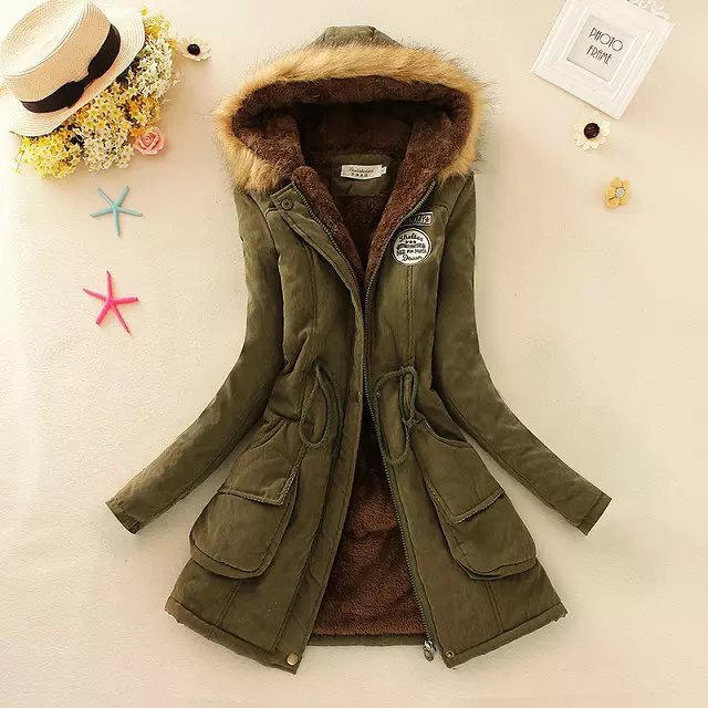 Thick Winter Jacket Hooded fur collar Slim padded cotton warm coat - Coats -  Trend Goods