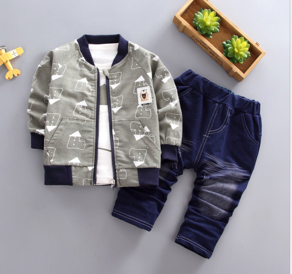 Three-piece Jacket, Long-sleeved Trousers, Cartoon House Print - Baby Clothing -  Trend Goods
