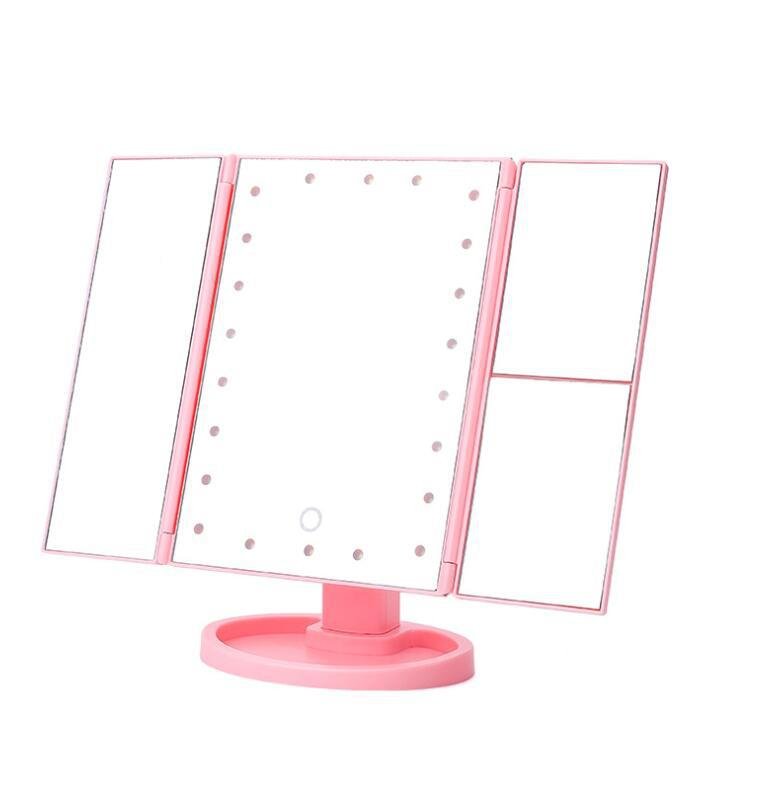Three-sided Foldable Magnifying Desktop Makeup Mirror With Lamp - Make-up Mirrors -  Trend Goods