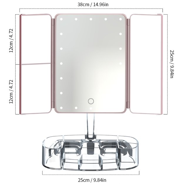 Three-sided Foldable Magnifying Desktop Makeup Mirror With Lamp - Make-up Mirrors -  Trend Goods