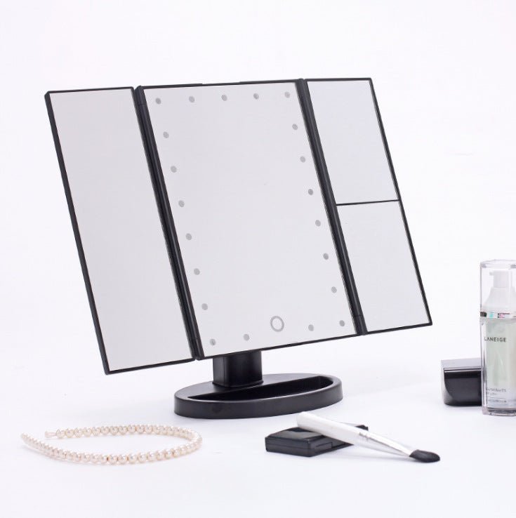 Three-sided Foldable Magnifying Desktop Makeup Mirror With Lamp - Make-up Mirrors -  Trend Goods