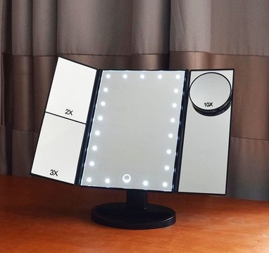 Three-sided Foldable Magnifying Desktop Makeup Mirror With Lamp - Make-up Mirrors -  Trend Goods