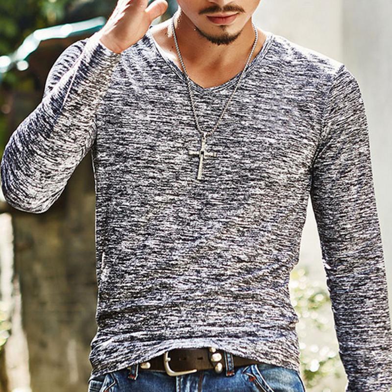 V-Neck Slim Fit Long Sleeve T-Shirt Men - T-Shirts -  Trend Goods