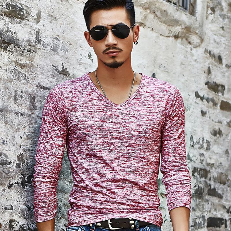 V-Neck Slim Fit Long Sleeve T-Shirt Men - T-Shirts -  Trend Goods