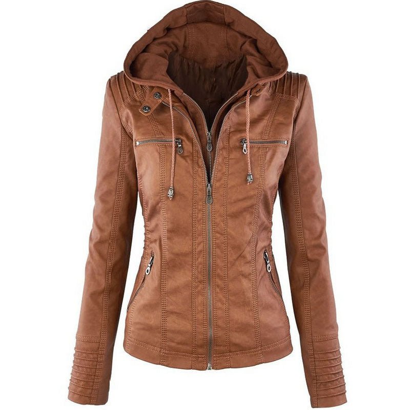 Women Solid Leather Jacket - Jackets -  Trend Goods