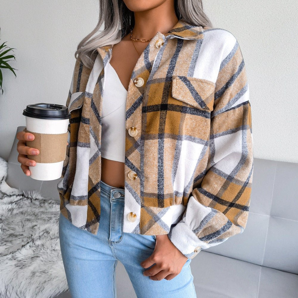 Women's Long Sleeve Plaid Shirt Jacket - Shirts -  Trend Goods