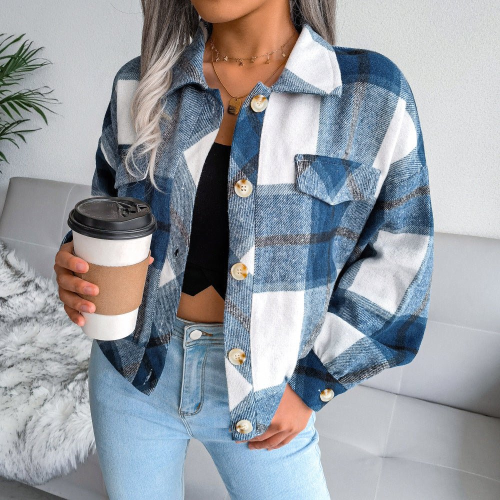 Women's Long Sleeve Plaid Shirt Jacket - Shirts -  Trend Goods