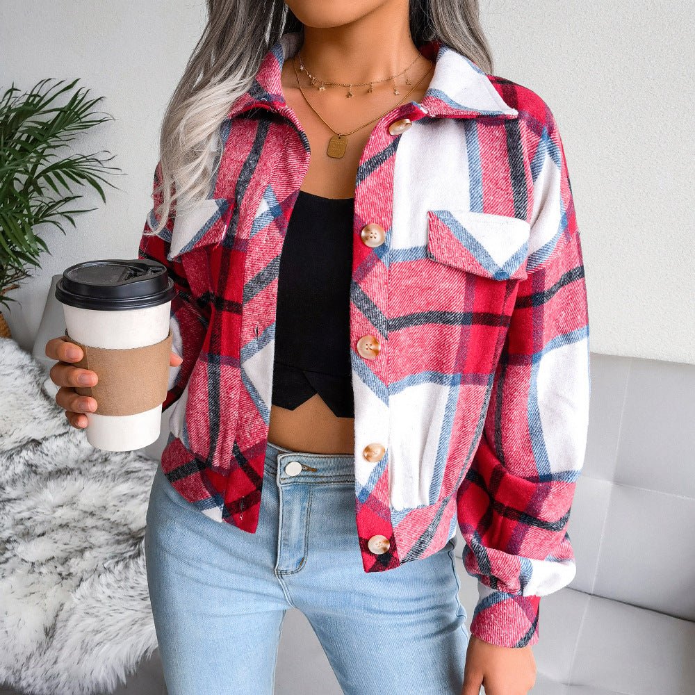 Women's Long Sleeve Plaid Shirt Jacket - Shirts -  Trend Goods