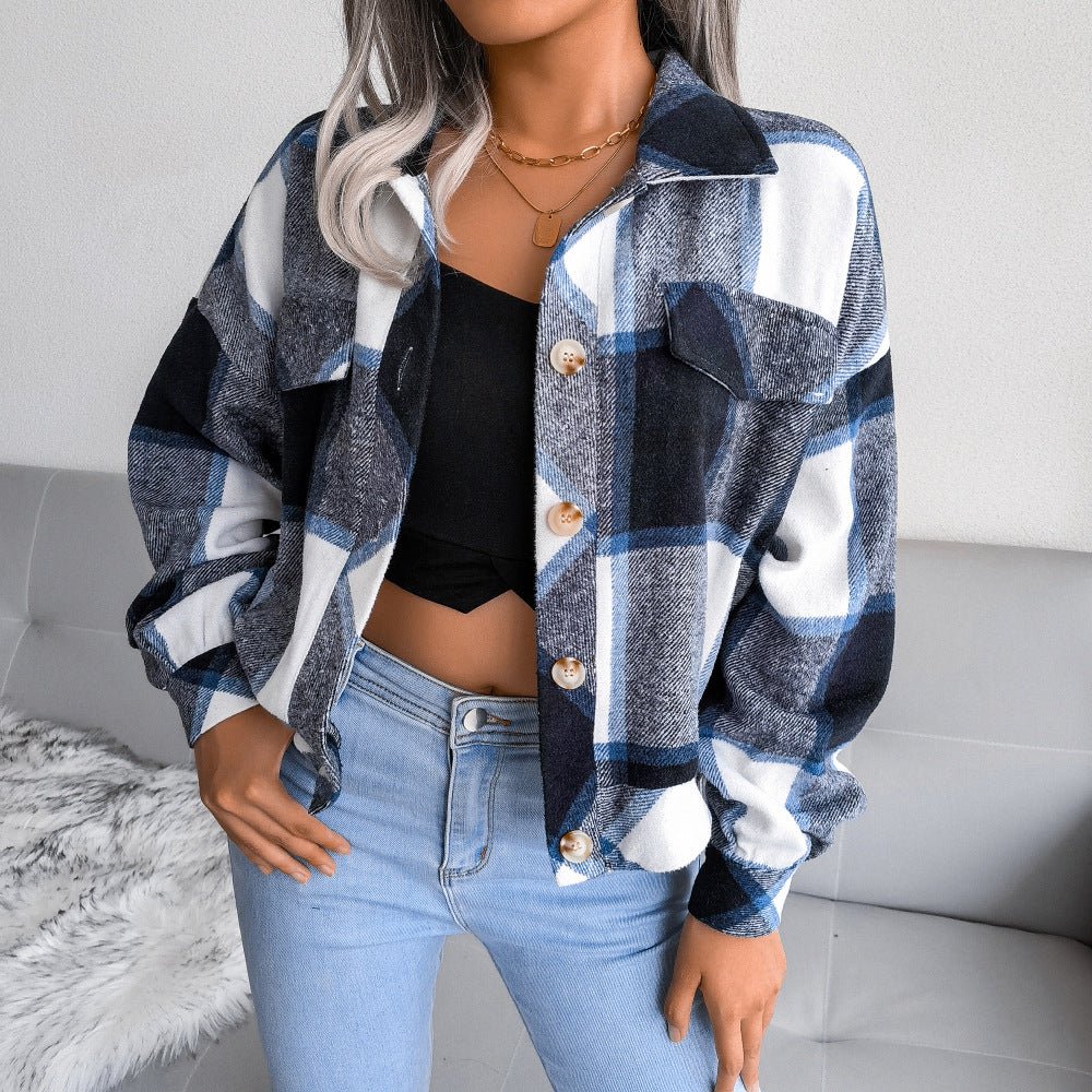 Women's Long Sleeve Plaid Shirt Jacket - Shirts -  Trend Goods