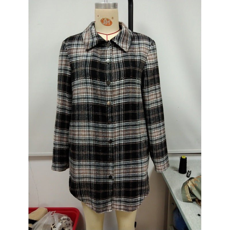 Women's Loose Casual Plush Plaid Shirt Jacket - Shirts -  Trend Goods