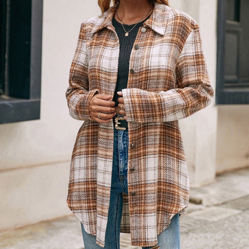 Women's Loose Casual Plush Plaid Shirt Jacket - Shirts -  Trend Goods