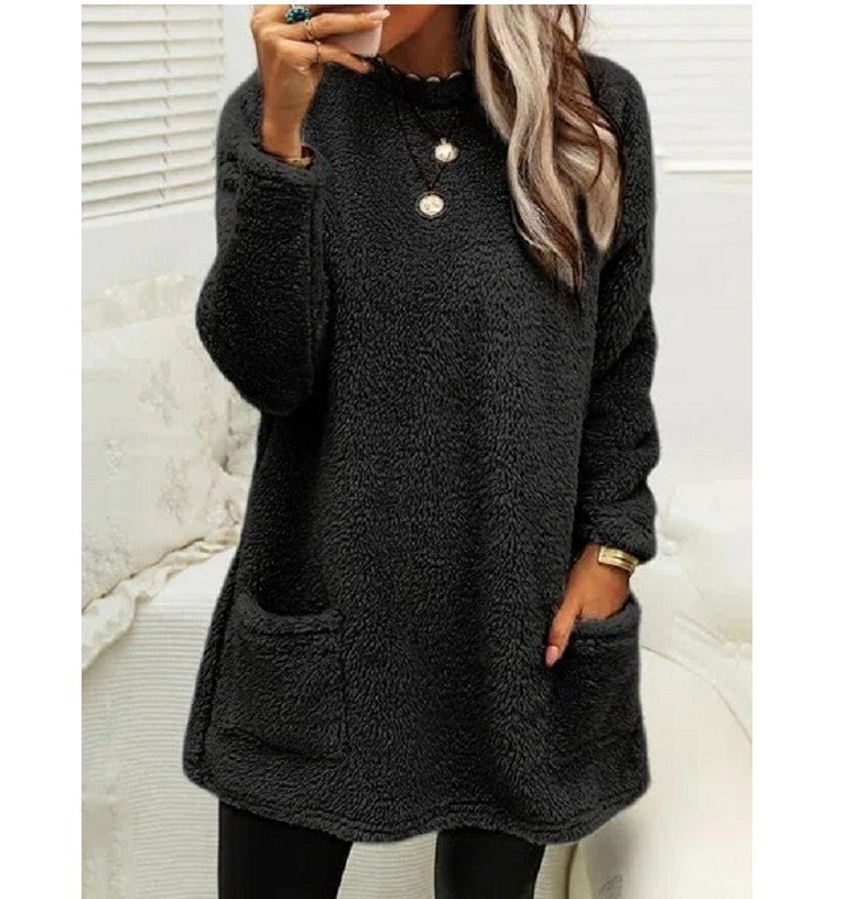 Women's Pocket Crew Neck Casual Warm Long Sleeve Sweater - Sweaters -  Trend Goods